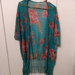 Turquoise 🌺🌸floral kimono/cover up - nwot